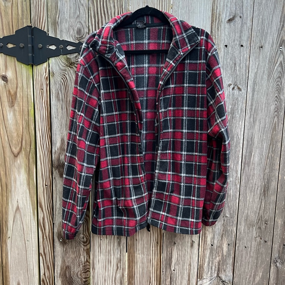 Marx & Dutch Red Black Tartan Plaid Fleece Jacket Women’s Medium